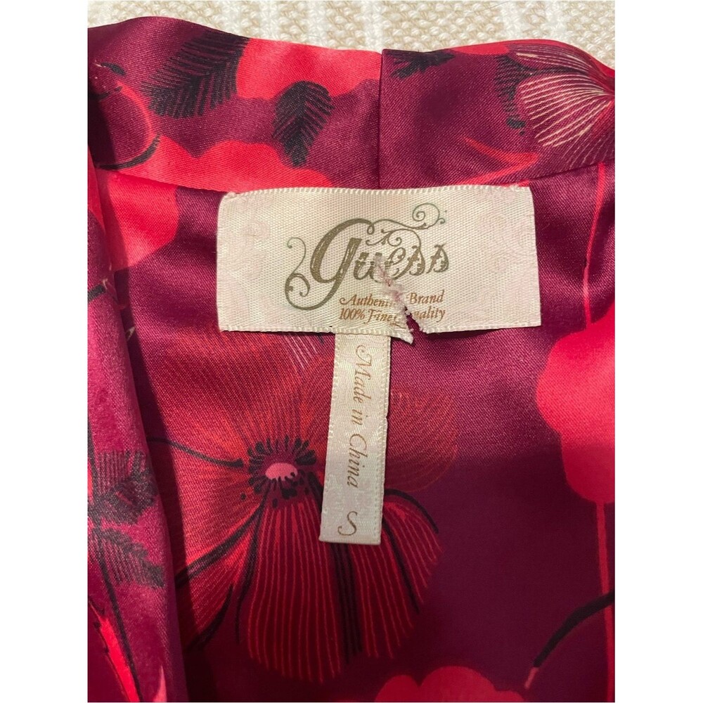 Guess Adele Floral Satin Peplum Top Blouse Women’s Small Wine Red Cocktail - Picture 9 of 10
